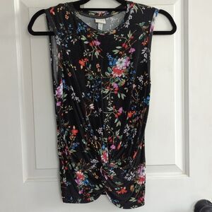 A New Day Floral Twist Front Sleeveless Tank Top Women’s Small Black Stretch